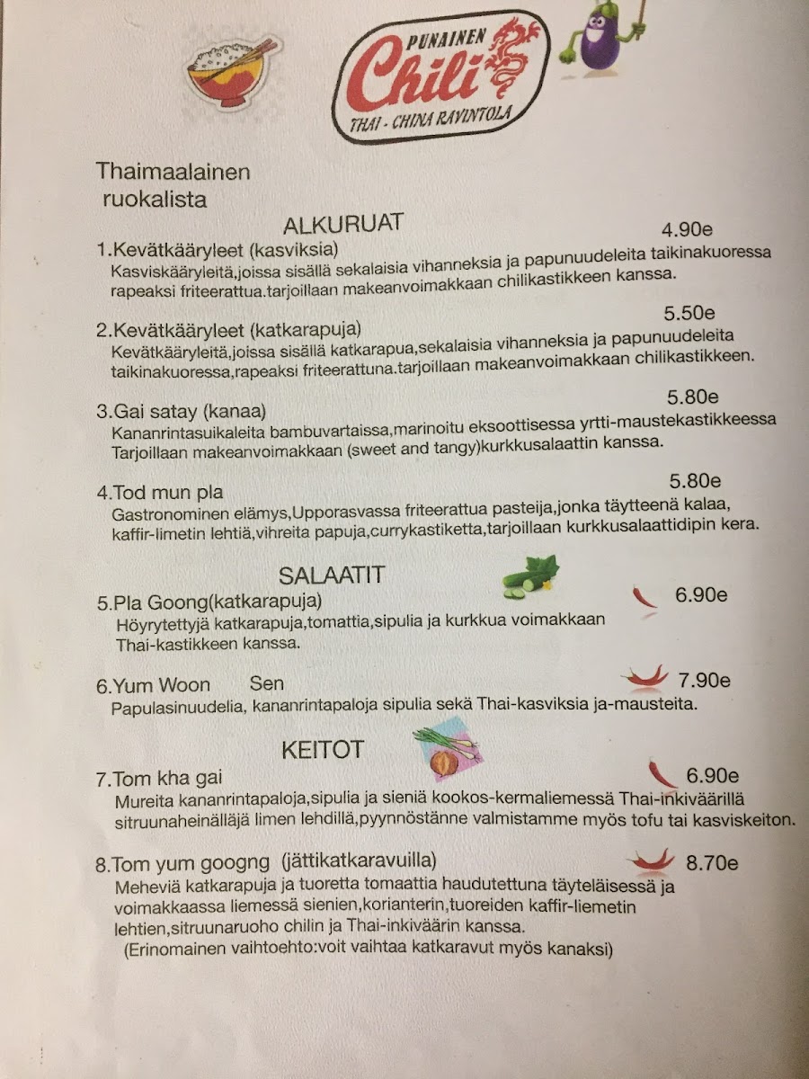 Menu Restaurant Thai-China - Punainen Chili-1